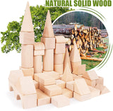 NAKIMO 100Pcs Wooden Building Blocks Set, Wood Stacker Stacking Blocks Game Toys, Multiple Shape, Wooden Blocks for Kids Learning and Playing